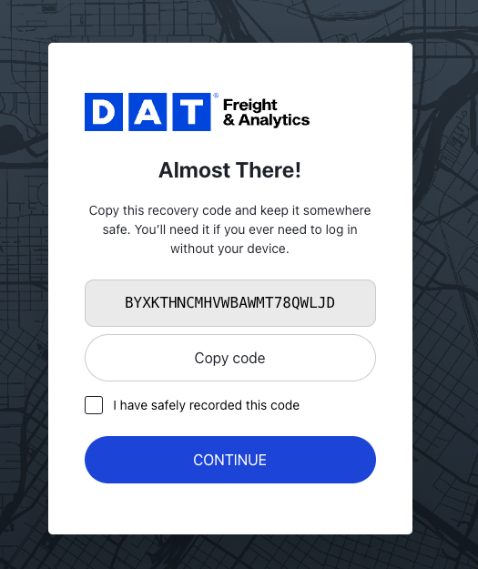 Recovery Codes | Welcome to DAT One Help Center