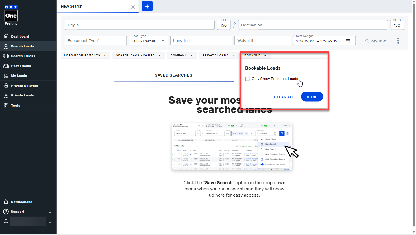 How to search for loads | Welcome to DAT One Help Center