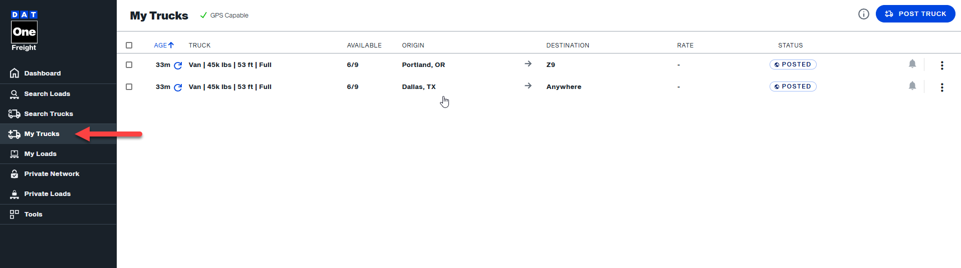Create a load search from your truck posting | Welcome to DAT One Help ...