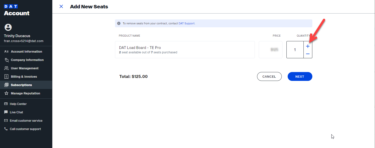 Add a new user and purchase a new seat | Welcome to DAT One Help Center