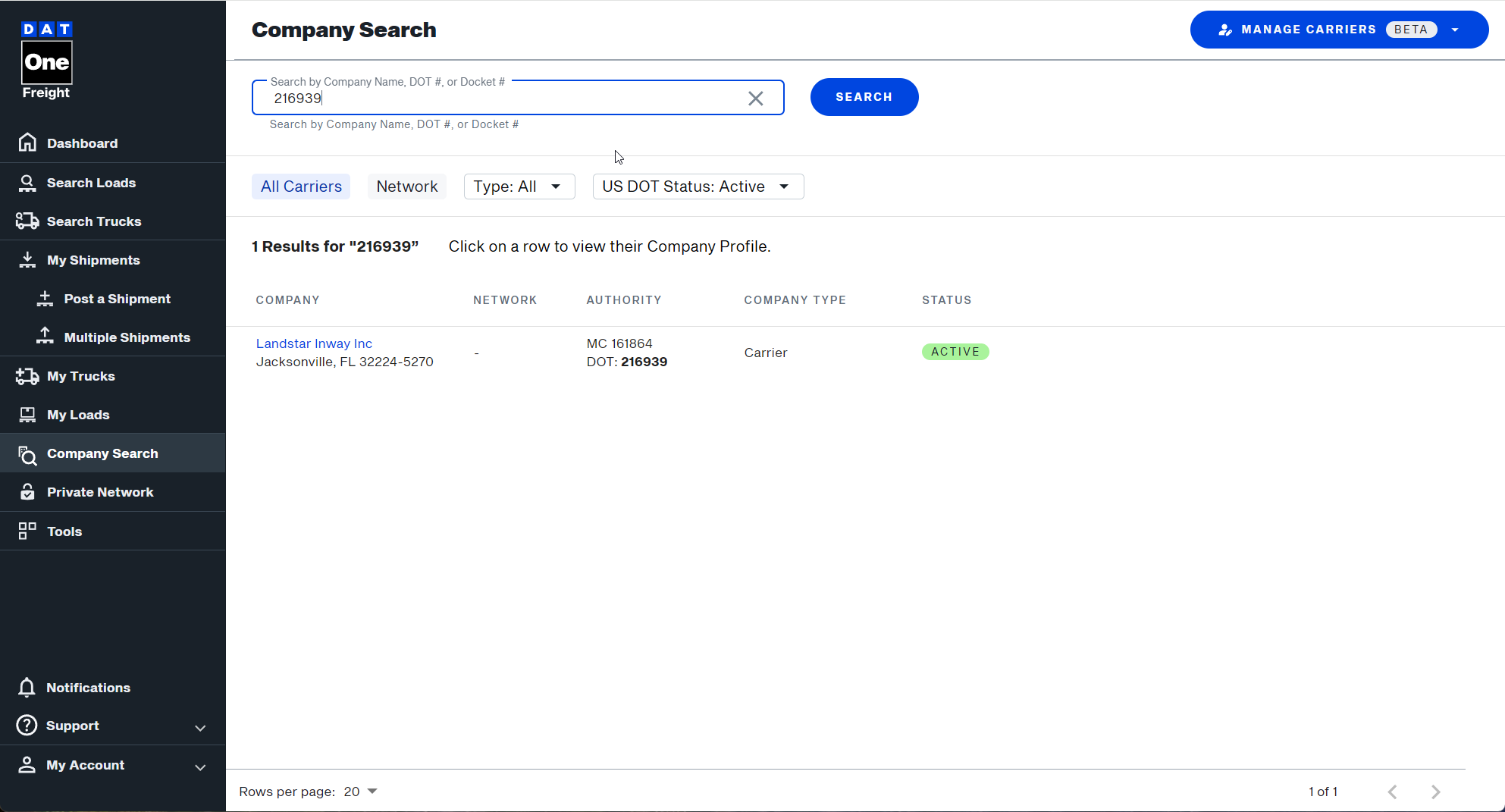 Company Search Overview | Welcome to DAT One Help Center