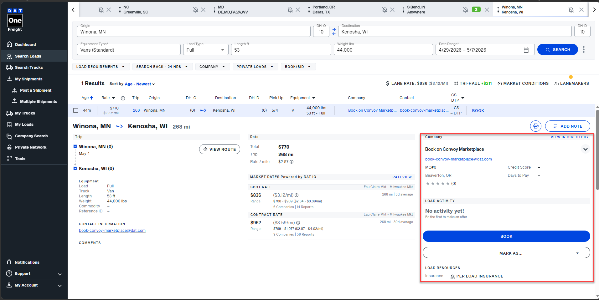How to book a Convoy Platform load from DAT | Welcome to DAT One Help ...