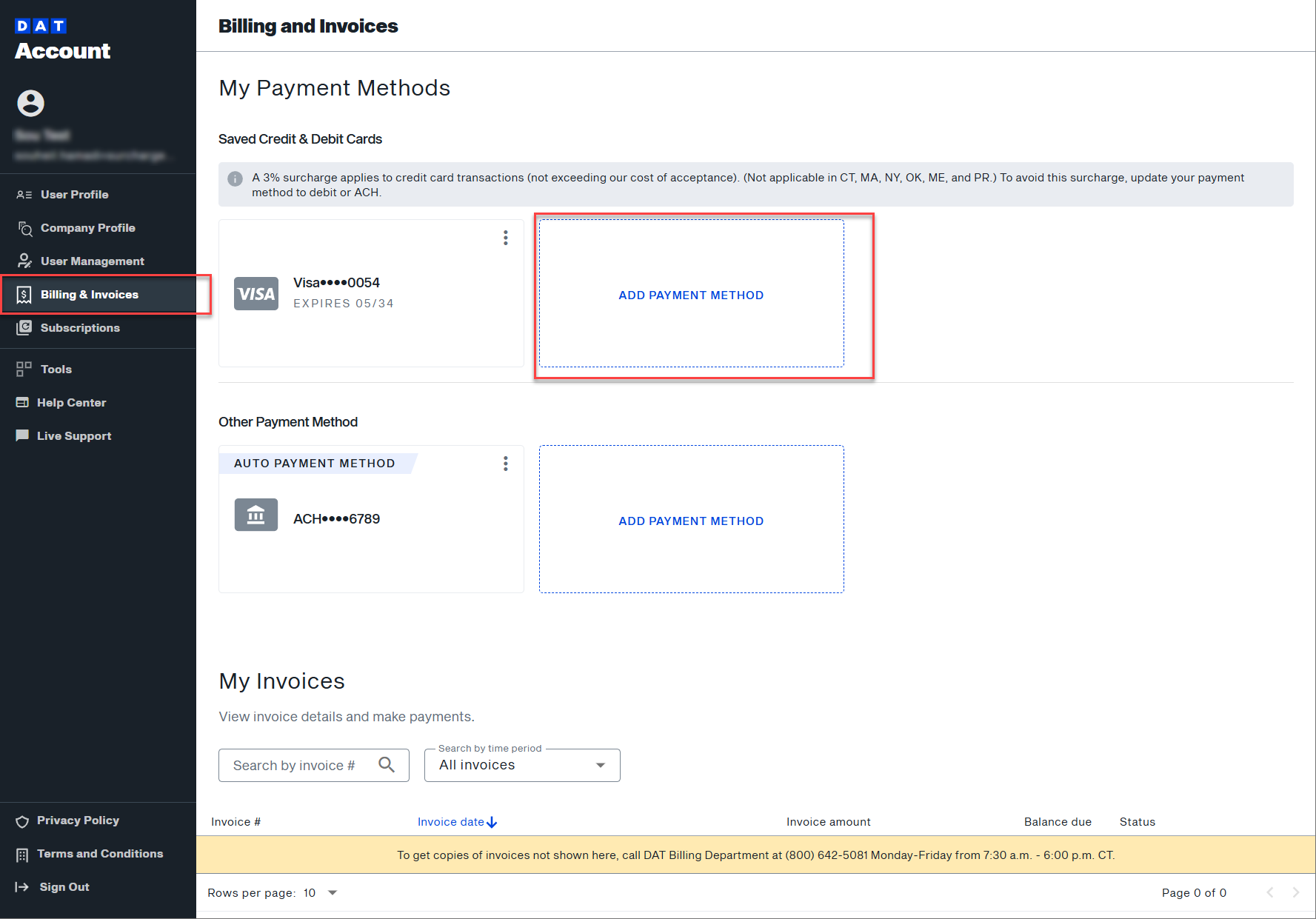 Update payment method | Welcome to DAT One Help Center
