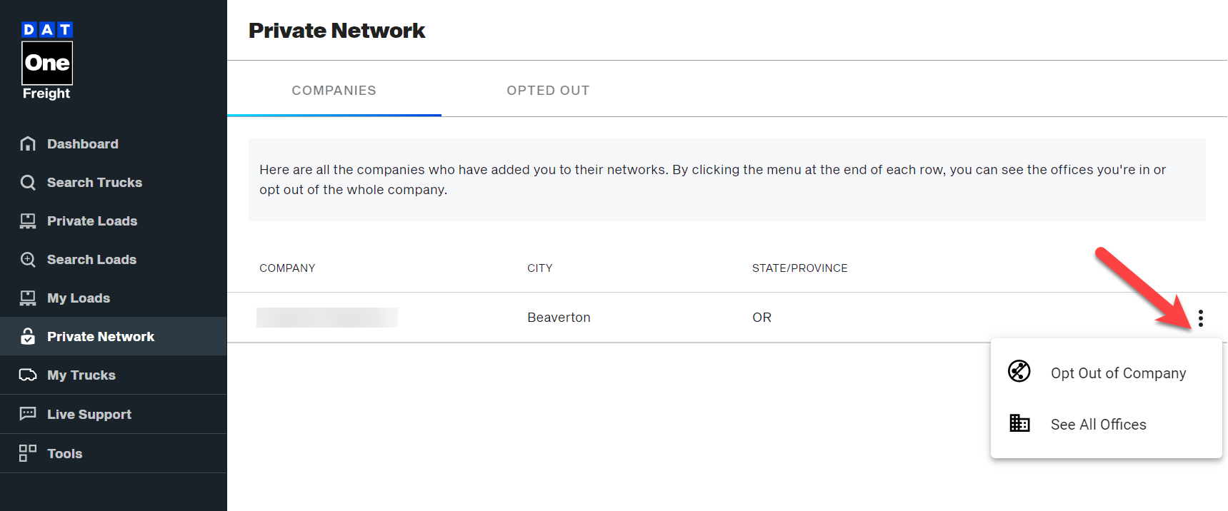 Opt out of a Private Network | Welcome to DAT One Help Center