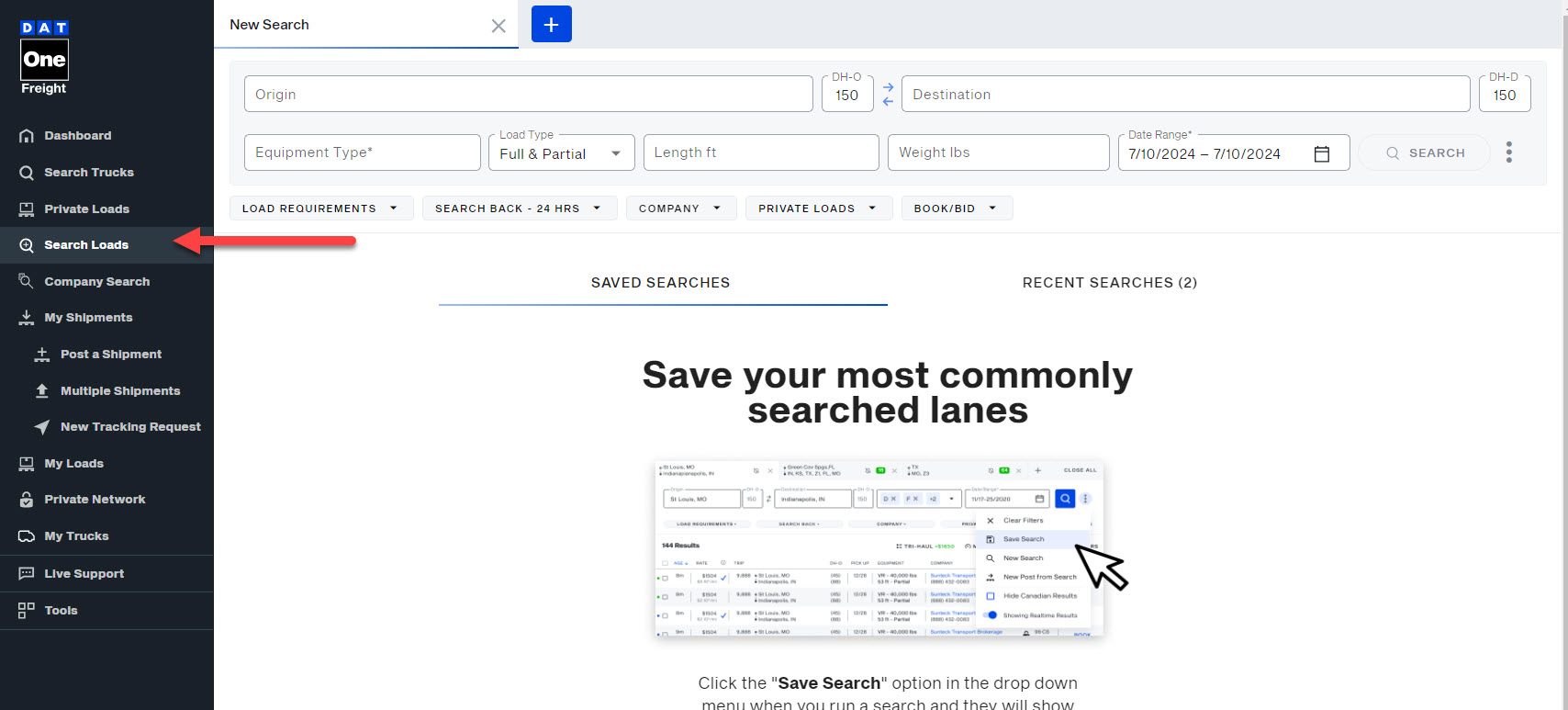 Find loads for sprinter vans, cargo vans, and box trucks on DAT One web