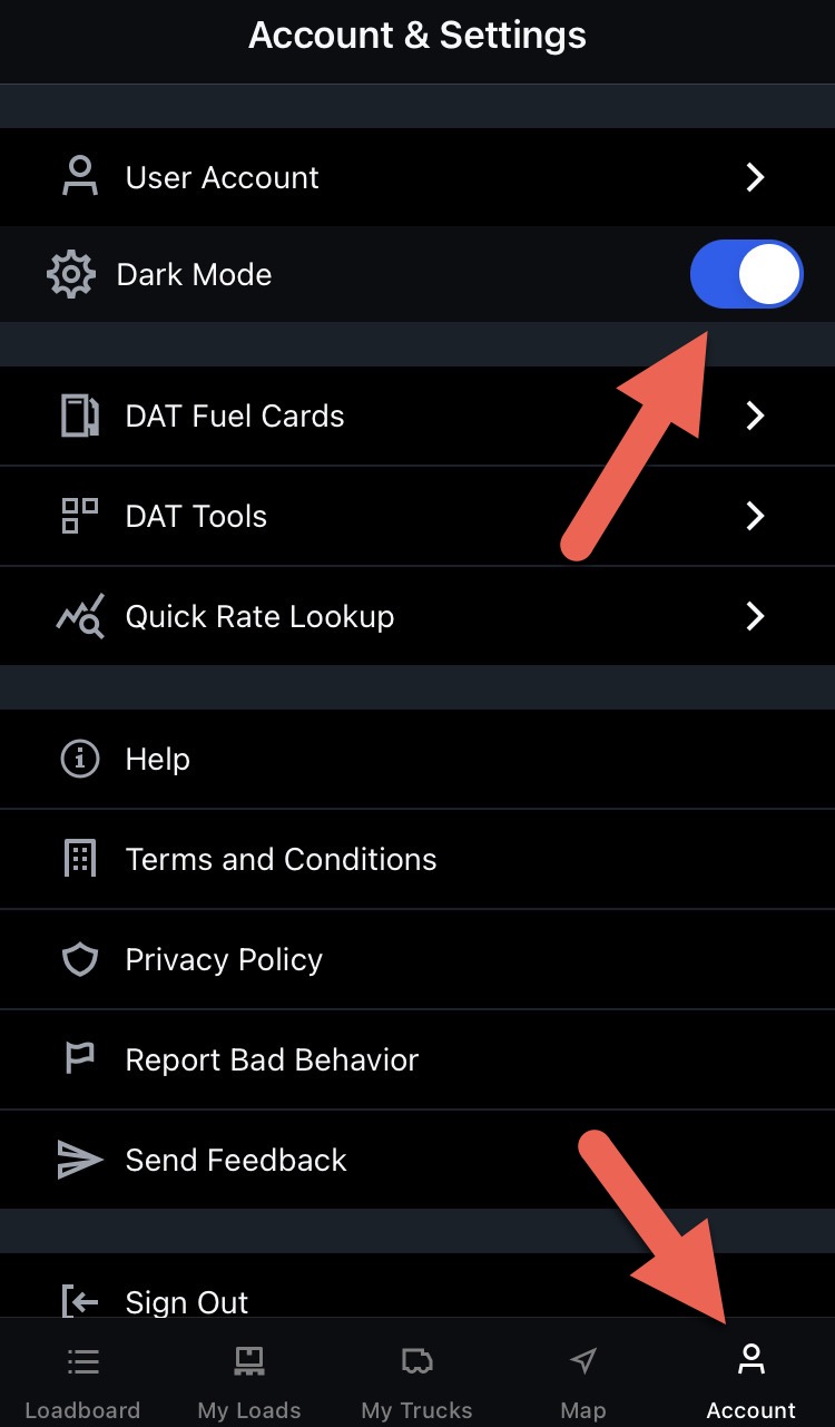 Switch from light to dark mode on your mobile | Welcome to DAT One Help ...