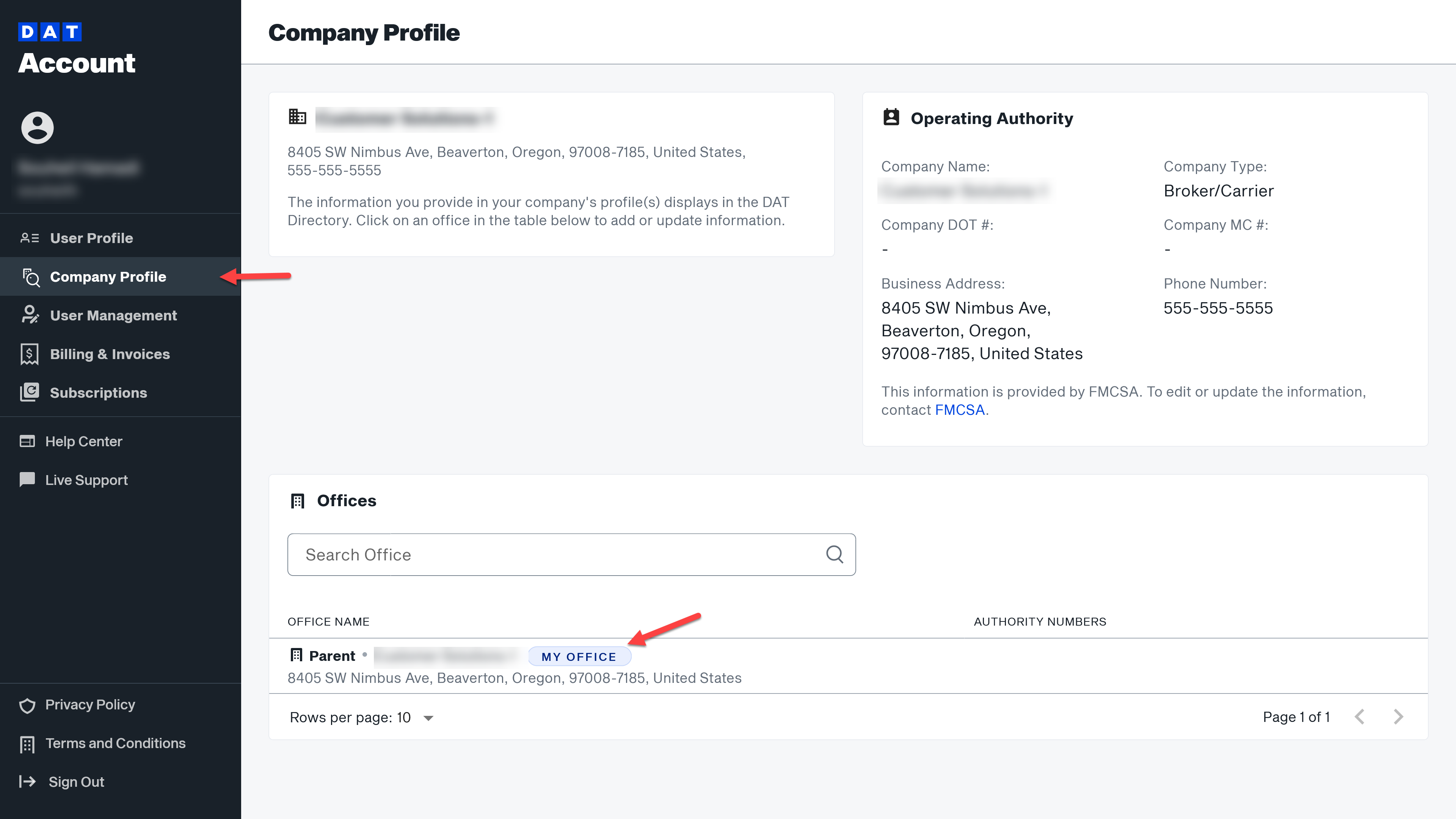 Update your company profile | Welcome to DAT One Help Center