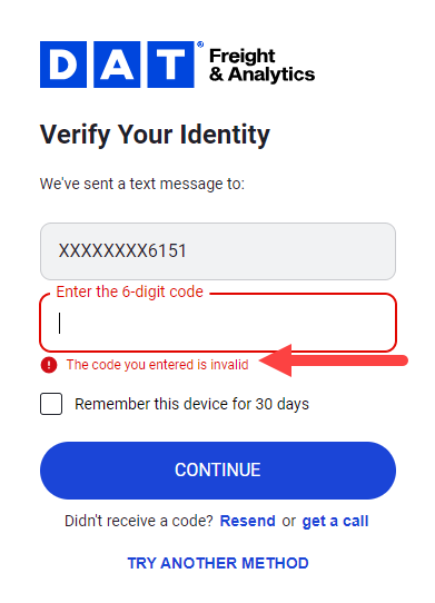 Authorization code is invalid | Welcome to DAT One Help Center