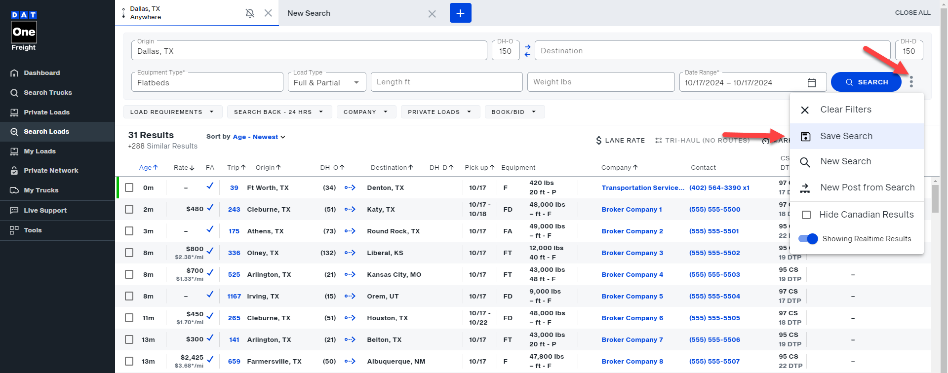 How to save a load search | Welcome to DAT One Help Center