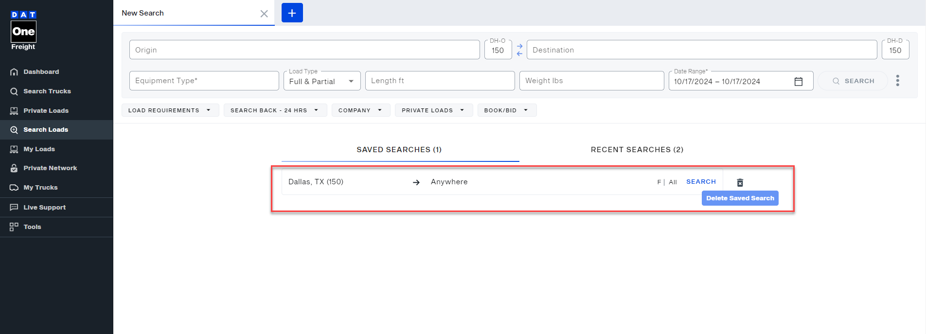 How to save a load search | Welcome to DAT One Help Center