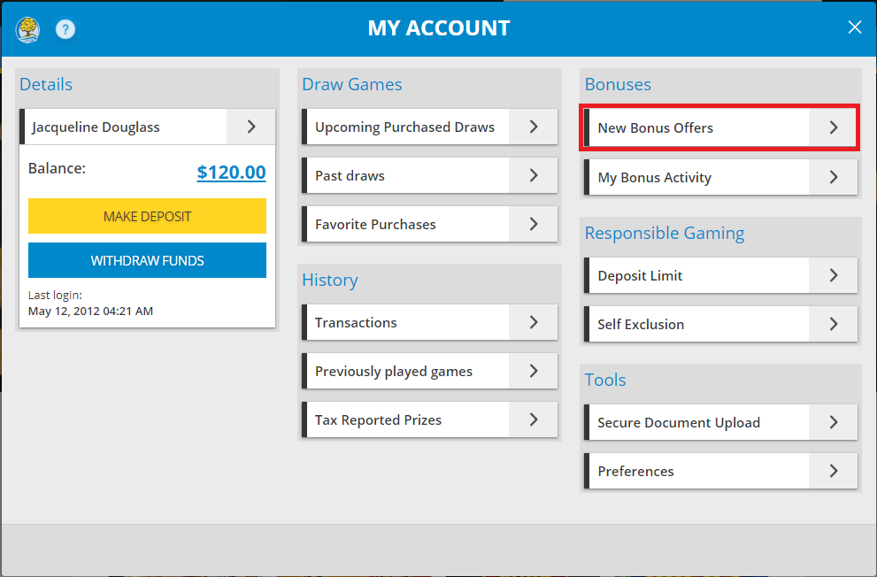 Locating New Bonus Offers in My Account | Michigan Lottery FAQ